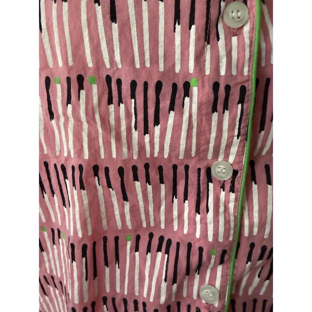 Dawson Hellmann Matchstick Pajama Top Pink Green Trim Womens M L Lounge - Picture 2 of 10